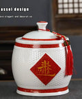 Gotta Love This Hella Spacious Ceramic Rice Crock Hits Different Chinese Style Porcelain Storage Jar 15kg with tassel design.