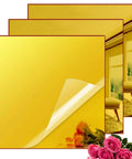Front view of Adrattnay gold acrylic mirror sheets, 8x8 in, 1/8 in thick, 3-pack with protective film
