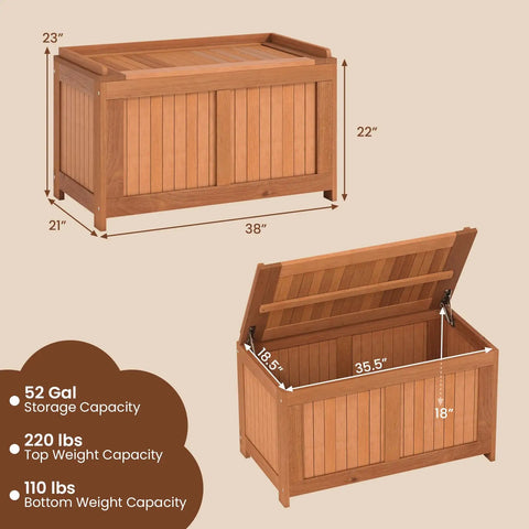 Outdoor Wood Deck Box With Flip Top Bench Go To Patio Storage For Garden And Poolside 52 Gallon Capacity Weatherproof