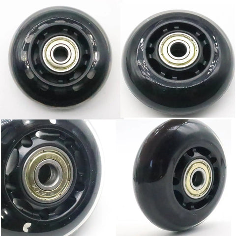 64mm Inline Skate Wheels 82A Polyurethane With ABEC-7 Bearings, 8 Pack Replacement Wheels shown in close-up views