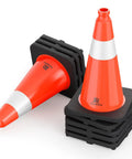 Eight Pack 18 Inch Traffic Safety Cones With Heavy Weighted Base, Bright Orange PVC With 360 Reflective Collar, stacked view