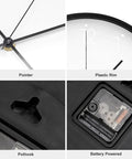 Close-up details of Dead Quiet Sweep Wall Clock With A Sweet Rural Blue Valley Warehouse Vibe Non Ticking Round Timepiece, showing battery compartment and pointers.