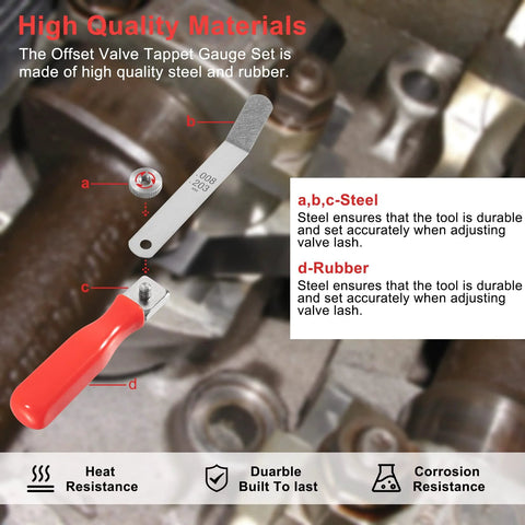 yourour A308 offset valve tappet gauge set with 11 blades and two handles, steel blades for valve lash 0.004–0.014 in.