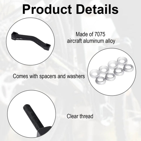 20mm MTB Disc Brake Adapter For 74mm Post Mount Frames Lets You Run 160mm On 180mm Post Or 200 And 203mm Rotors On 180mm Post With Caliper Bracket For MTB And Road Bikes Upgrade details, with CNC-machined 7075 aluminum, spacers, and washers