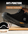 Welding Work Boots For Men Mid Cut Steel Toe Slip On Black Durable Safety Footwear For Welders Construction And Industrial Use ASTM Certified Protective Boots Built Tough For Heavy Duty Jobs with kevlar midsole