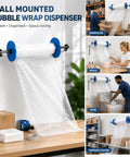 Rocksolid Wall Mount Bubble Wrap Dispenser Boasting Ridiculously Tough Galvanized Steel Build Heavy Duty Cushioning Film Holder for efficient use in various packing spaces.