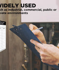 Person using clipboard near Adhesive Inspection Labels 5 X 3 Inch 100 Pack Safety Stickers for equipment maintenance.