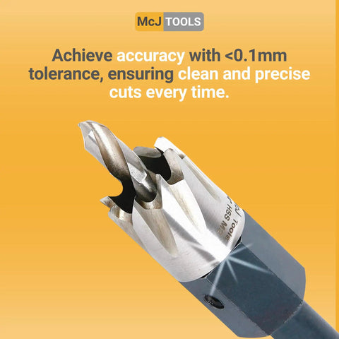 Close-up of Three Quarter Inch HSS M2 Drill Bit Hole Saw Set showing precision cutting edge for electricians and plumbers