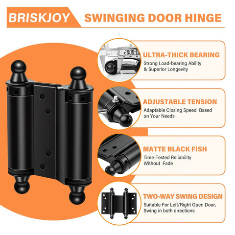 4 Pack 3 Inch Double Action Spring Hinges For Saloon Doors Stainless Steel Black with features highlighted