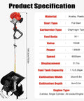 Gas Powered Tiller Cultivator With 51.7Cc 2 Stroke Engine, product specifications and features illustration