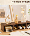 Wooden Desk Organizer With Six Compartments In Walnut Finish, Pen Pencil Holder And Makeup Brush Tray For Office Desk Countertop