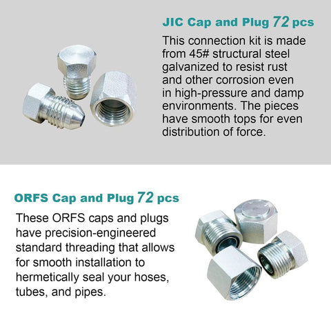 JIC And ORFS Hydraulic Fittings Kit 144 Pcs Cap And Plug Set For Hose Tube And Pipe Systems Galvanized 45 Steel With Precision Threads