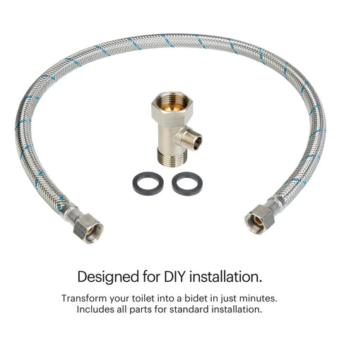 PureSpa Easy Non Electric Bidet Attachment With Self Cleaning Nozzles installation hose and connectors