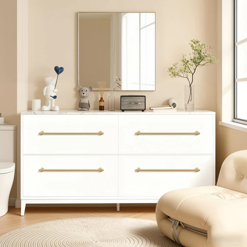 10 Pack 15 Inch Hole Center Brushed Champagne Bronze Modern Cabinet Pulls on white dresser in modern living room