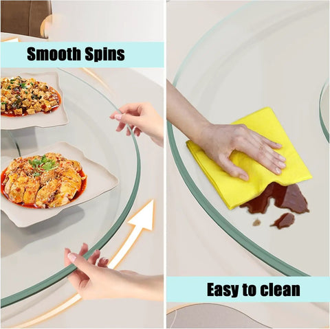 Tempered Glass Lazy Susan Turntable 24 Inch Large Round Rotating Serving Tray For Home Kitchen, easy to clean surface