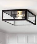 Oil Rubbed Bronze Farmhouse LED Flush Mount Ceiling Light With Clear Glass Shade For Bathroom Kitchen Hallway And Entryway Dimmable ETL Listed Includes One LED Bulb installed on ceiling