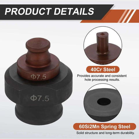 Hydraulic Hole Punch Die 7.5mm Round Hole For Electric Punching Machine Kit MHP-20 JP-20 With 40Cr Steel Construction