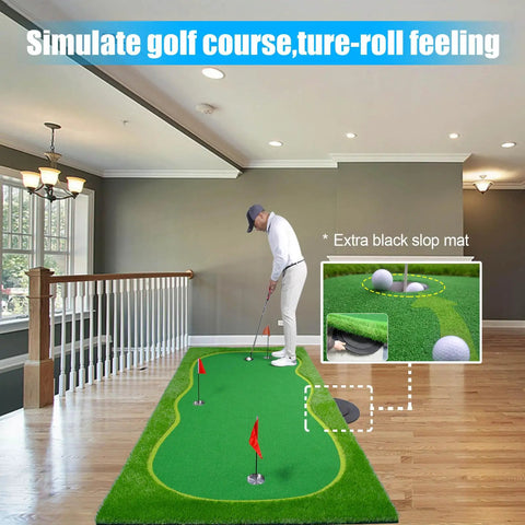 Person practicing on Real Feel Golf Putting Green Mat For Indoor Outdoor Practice With A True Roll Surface That Feels Like The Course