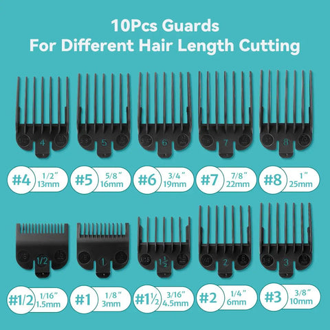 10 Piece Clipper Guard Set For Most Clippers With Holder Replacement Guides 1/16 To 1 Inch Nylon Construction.