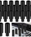 Two Inch Welding Table Fixture Pins Set, Twenty Pcs, Top Diameter One Inch, Bottom Diameter Five Eighths Inch, aligned on metal surface