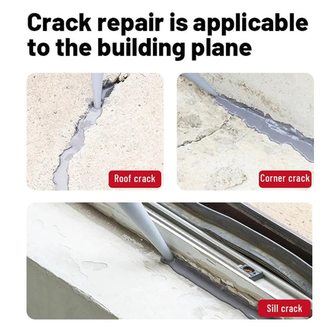 Indoor And Outdoor Concrete Crack Filler Self Leveling And Waterproof Patch Sealant applied to roof, corner, and sill cracks.