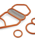 Go To Solenoid Gasket Kit For Honda And Acura Engines Including Civic Integra Prelude D15 D16Z6 B16 B18 H22 Replacement For The Spool Valve Assembly With Upper And Lower Gaskets showing red gaskets including mesh filter.