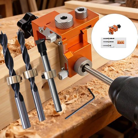 3 In 1 Wood Joinery Drill Jig Set Adjustable Hole Locator Puncher Furniture Assembly Guide with drill bits and tools