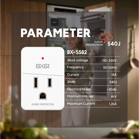 Slick Compact Single Outlet Surge Protector With Flat Plug And Led Indicator For Fridges Computers Tvs And Home Electronics Sweet 540 Joule Power Spike Shield 15 Amp Wall Mount Guard specifications with LED indicator.