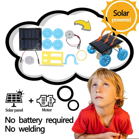 Child looking at 4 In 1 Solar Power And Electric Motor STEM Kit For Kids Beginners, solar components, no battery required.