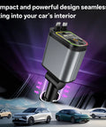 Retractable Car Charger Featuring Hella Easy 4 In 1 Fast Charging Via Usb C And Usb A Ports with a compact design fitting your car's socket.