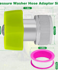 Three Quarter Inch Garden Hose Adapter For Pressure Washer Hoses with tape, universal connector size dimensions shown