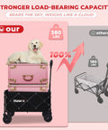 Ultra Lightweight Folding Wagon Cart With Wheels One Hand Lift 11 Lb Portable Utility Wagon holding luggage and dog, showing load capacity.