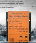 Front view of Top Notch MPPT PWM Wind Turbine Charge Controller 12V and 24V 300W to 1000W, orange label details visible