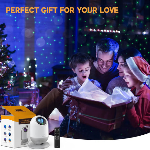 Family enjoying Rechargeable Galaxy Star Projector Night Light With Remote And Timer LED Laser Nebula Lamp With Green Stars