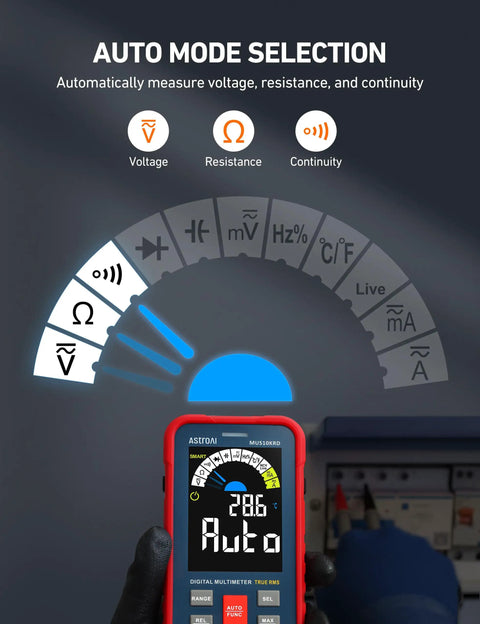 Auto Ranging Digital Multimeter With 10000 Counts TRMS Color LCD Screen in auto mode selection interface view
