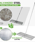 Heavy Duty Galvanized Lawn Leveling Rake With 36 By 12 Inch Wide Rack Head And Extendable 52 To 78 Inch Handle Rust Resistant