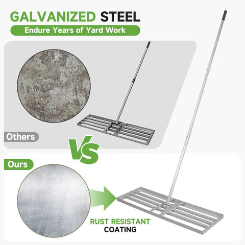 Heavy Duty Galvanized Lawn Leveling Rake With 36 By 12 Inch Wide Rack Head And Extendable 52 To 78 Inch Handle Rust Resistant