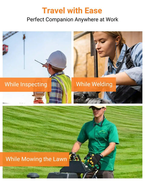 Workers using Boss Level Wireless Noise Cancelling Neckband Headphones With Qualcomm AptX HD on job sites for safety.