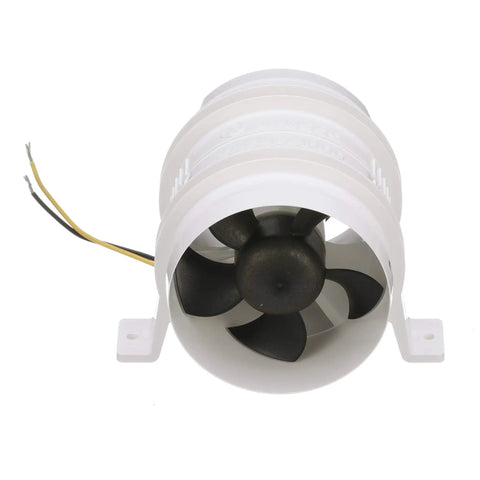 Front view of Turbo 4000 Series II in-line blower for 4-inch vent hose, marine fan with axial flow, white exterior