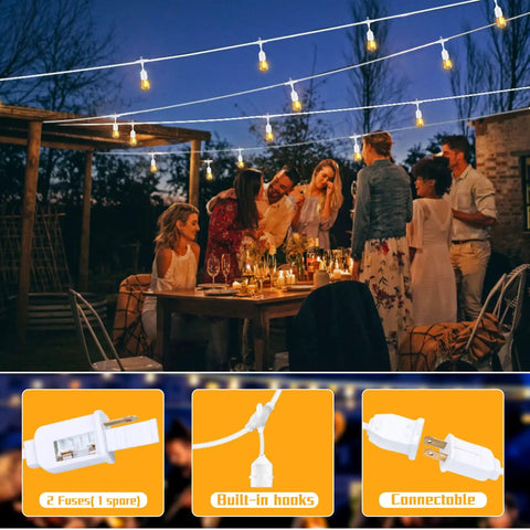 Go To Outdoor String Lights 100Ft With 32 Dimmable Shatterproof 1W Bulbs for gazebo or patio evening gathering