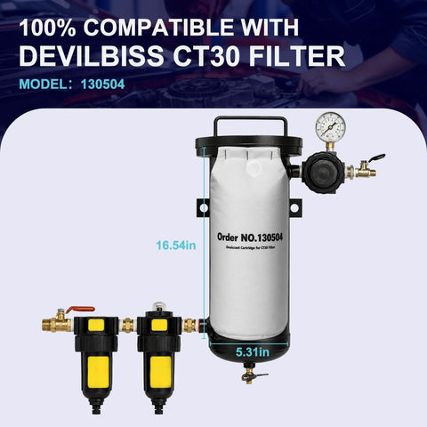Desiccant Cartridge Replacement For CT30 Filter Pro Grade 0.1 Micron Filtration For DeVilbiss Air Dryer System Overview