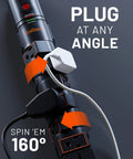 VoltSpin Surge Protector Power Strip 2 Pack With 6 Rotating Outlets shown with 160-degree rotation and plug flexibility