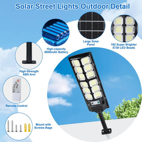 Outdoor Waterproof 6500K LED Motion Light With Remote Control, IP65 Commercial Grade Street Flood Light features solar panel and battery