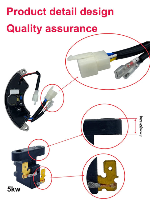 5 To 8kW Generator Automatic Voltage Regulator AVR For Predator Honda Champion Generac shown with emergency stop plug details