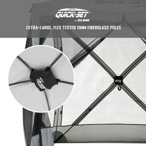 Close-up of Pop Up Screen Tent For Outdoors, Instant Setup In 60 Seconds, 6 By 6 Foot Gray Bug Free Canopy Shelter frame.