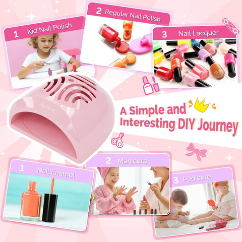 Portable Kids Nail Dryer Mini Nail Fan Quick Dryer for Water-Based Nail Polish safe for hands and skin illustrated with DIY steps