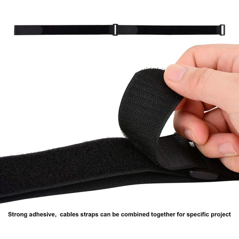 Adjustable Heavy Duty 1.5 x 24 Inch Hook And Loop Cable Ties 12 Pack with Plastic D Ring Buckle shown in hand