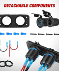 Hella Fast Pd Type C And Qc 3.0 Usb Outlet Panel With Cigarette Lighter Socket For 12V To 24V Atvs Trucks Rv Boats And Marine Rigs showing detachable components and wiring.