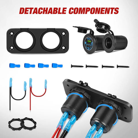 Hella Fast Pd Type C And Qc 3.0 Usb Outlet Panel With Cigarette Lighter Socket For 12V To 24V Atvs Trucks Rv Boats And Marine Rigs showing detachable components and wiring.