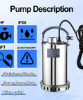 Tough As Nails Submersible Sump Pump Stainless Steel Body 1HP Motor 3700 GPH High Flow Crushes Basement Flooding 27 Foot Lift Energy Savvy No Sweat Drainage Workhorse shown with specs and features.